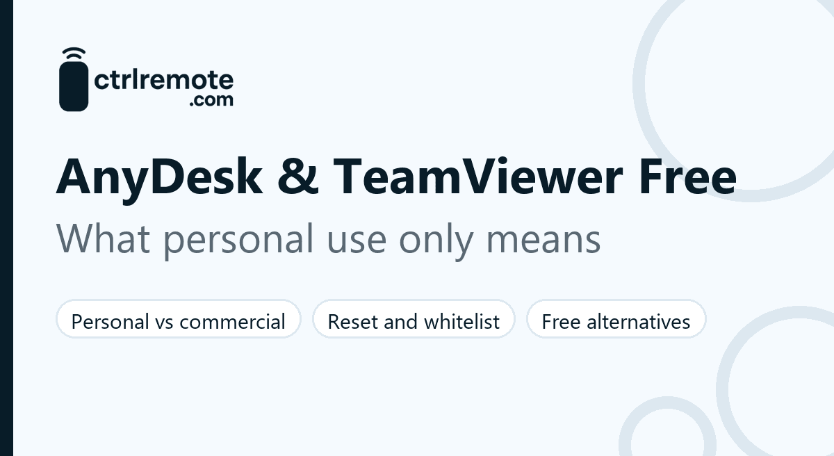 AnyDesk and TeamViewer free licences: what personal use only means, how the commercial-use flag works and which free tools allow business use